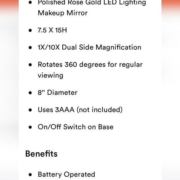 Conair Rose Gold Vanity LED Double-Sided 1X/10X Magnification Mirror - Picture 6 of 11